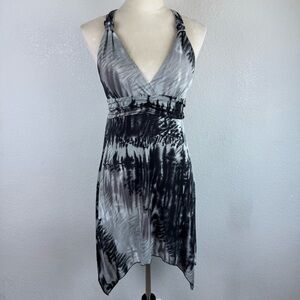 Ingear Black and Gray Asymmetrical Fairy Dress With Back Opening & Waist Tie